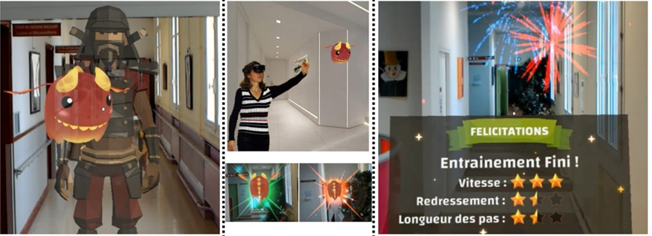 Fig. 1 : Illustrations du 1er jeu et feedbacks inclus dans la solution ARROW / Illustrations of the 1st game and feedback mechanisms included in the ARROW solution.